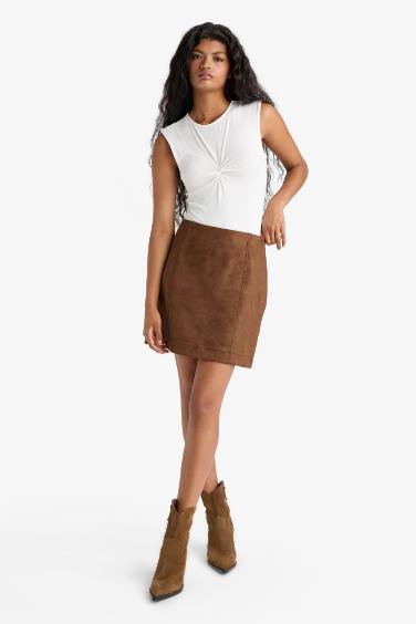 A-Line Regular Waist Mini Suede Skirt