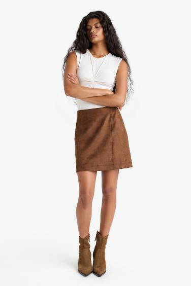 A-Line Regular Waist Mini Suede Skirt