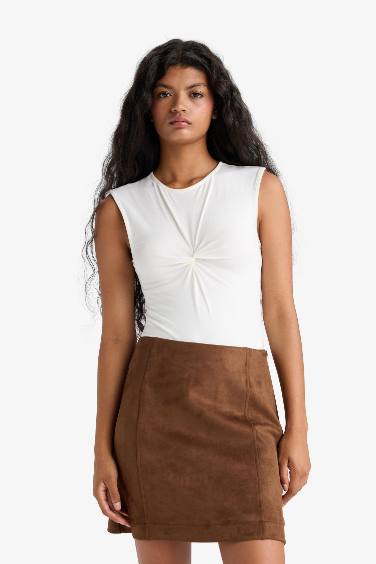 A-Line Regular Waist Mini Suede Skirt