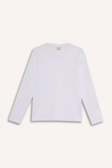 Қыздарға арналған Regular Fit дөңгелек жағалы ұзын жеңді футболка