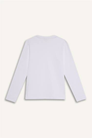 Қыздарға арналған Regular Fit дөңгелек жағалы ұзын жеңді футболка