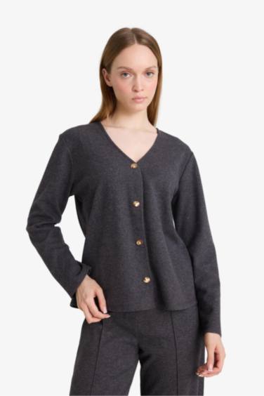 Regular Fit V-пішінді жағалы пике кардиган