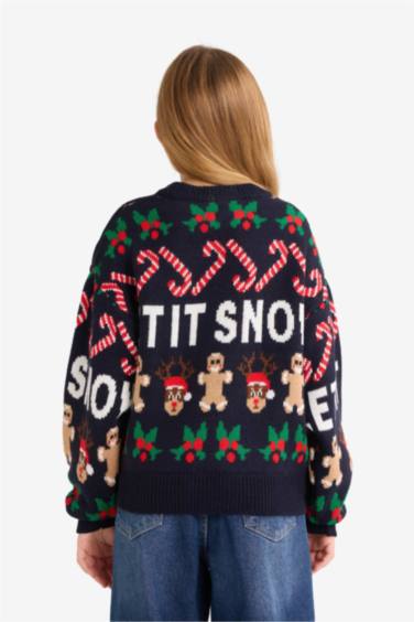 بلوز صوف بناتي قصة عادية بطبعة كريسماس
