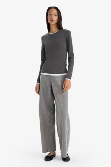 تيشيرت ردن طويل سليم فيت وياخة مستديرة