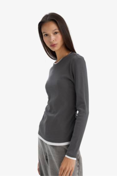 تيشيرت ردن طويل سليم فيت وياخة مستديرة