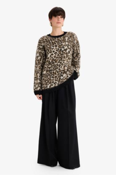 Wide Leg жоғары белді қос қалталы ұзын шалбар