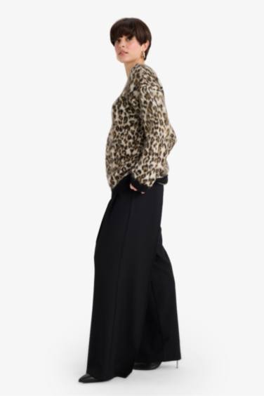 Wide Leg жоғары белді қос қалталы ұзын шалбар