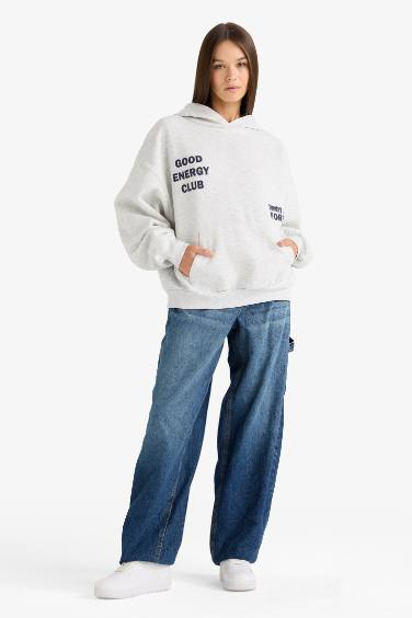 Overshirt Fit Hooded Back Printed Thick Sweatshirt