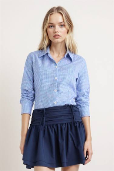 Slim Fit Shirt Collar Poplin Long Sleeve Shirt