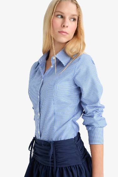 Slim Fit Shirt Collar Poplin Long Sleeve Shirt