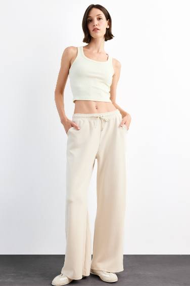 Relax Fit Elastic Waist Straight Leg Modal Trousers