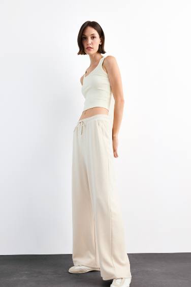 Relax Fit Elastic Waist Straight Leg Modal Trousers