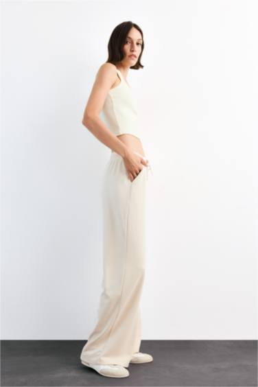 Relax Fit Elastic Waist Straight Leg Modal Trousers