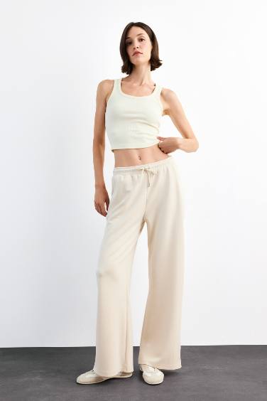 Relax Fit Elastic Waist Straight Leg Modal Trousers