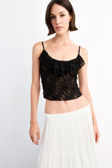 Strapless Flounced Lace Blouse