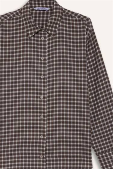 Afra x DeFacto Oversize Geniş Kalıp Pötikareli Poplin Uzun Kollu Gömlek