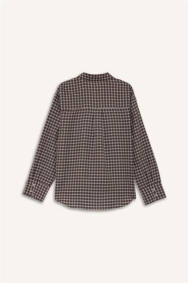 Afra x DeFacto Oversize Geniş Kalıp Pötikareli Poplin Uzun Kollu Gömlek