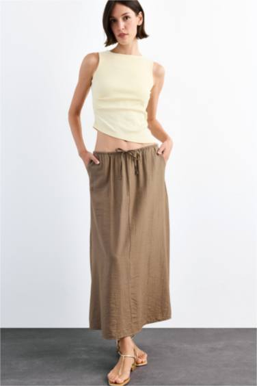 تنورة ميدي قماش كرنكيل قصة مريحة وخصر مطاطي