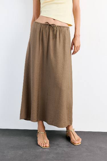 تنورة ميدي قماش كرنكيل قصة مريحة وخصر مطاطي