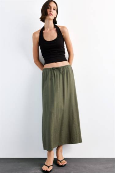 Relax Fit Crinkle Fabric Elastic Band Ankle Length Skirt