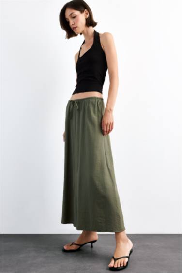 Relax Fit Crinkle Fabric Elastic Band Ankle Length Skirt