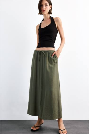 Relax Fit Crinkle Fabric Elastic Band Ankle Length Skirt