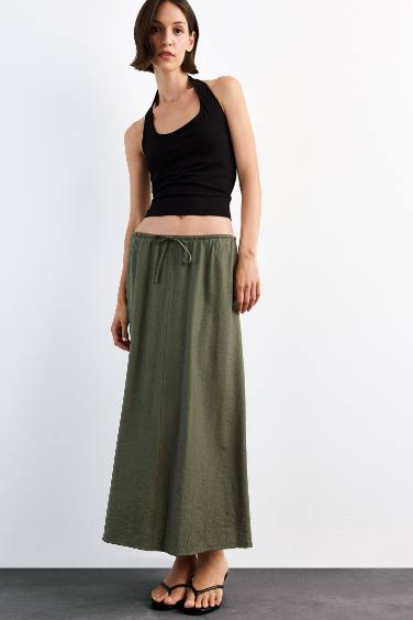 Relax Fit Crinkle Fabric Elastic Band Ankle Length Skirt