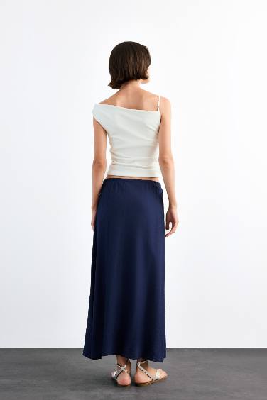 تنورة ميدي قماش كرنكيل قصة مريحة وخصر مطاطي