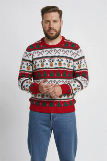 Bisiklet Yaka Yılbaşı Temalı Triko Kazak