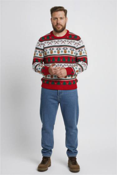 Bisiklet Yaka Yılbaşı Temalı Triko Kazak