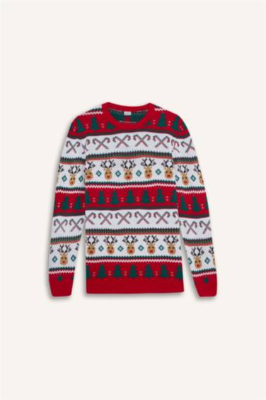 Bisiklet Yaka Yılbaşı Temalı Triko Kazak