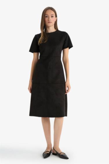 فستان ميدي شمواه بقصة A بياخة مدورة