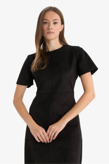 فستان ميدي شمواه بقصة A بياخة مدورة