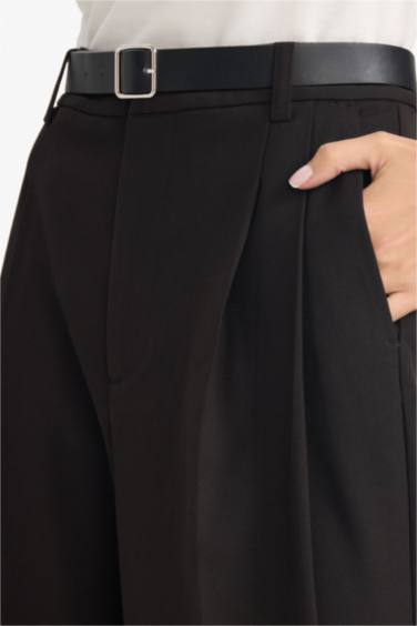 Wide Leg жоғары белді қос қалталы қысқартылған шалбар кюлот