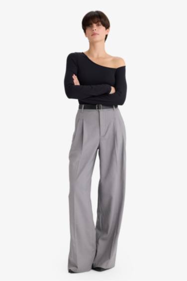 Wide Leg жоғары белді қос қалталы қысқартылған шалбар кюлот