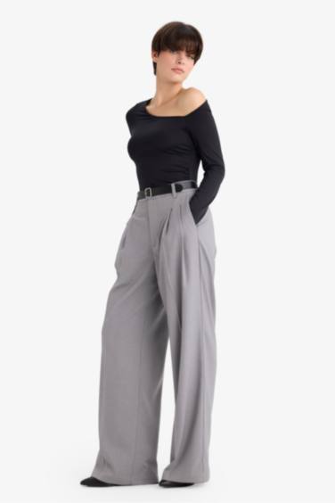 Wide Leg жоғары белді қос қалталы қысқартылған шалбар кюлот