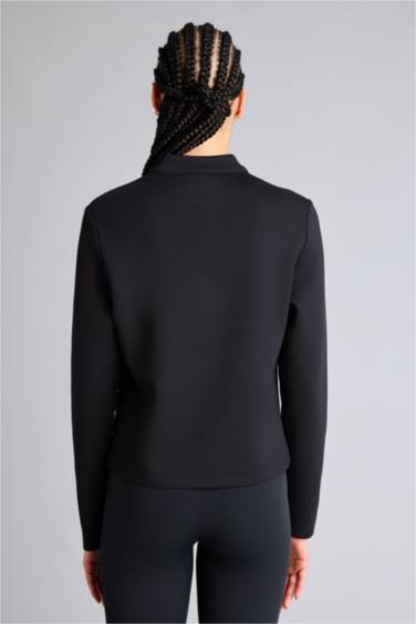 Standart Fıt Dik Yaka Skuba Dalgıç Kumaş Fermuarlı Sweatshirt - Görsel 8