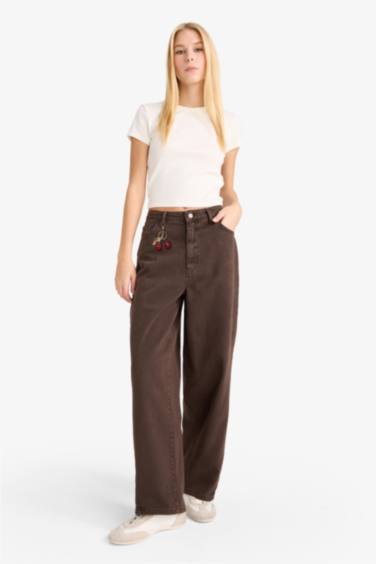 Coool Barrel Fit Normal Bel Kiraz Charmlı Gabardin Pantolon