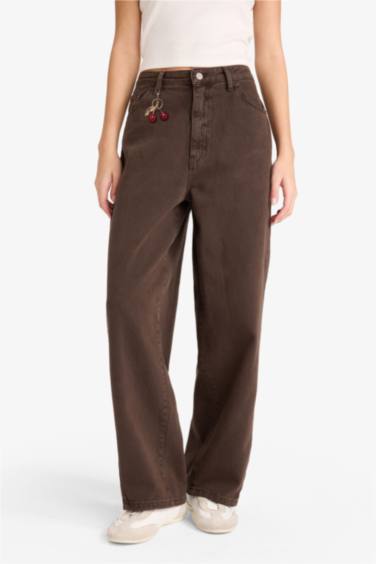 Coool Barrel Fit Normal Bel Kiraz Charmlı Gabardin Pantolon