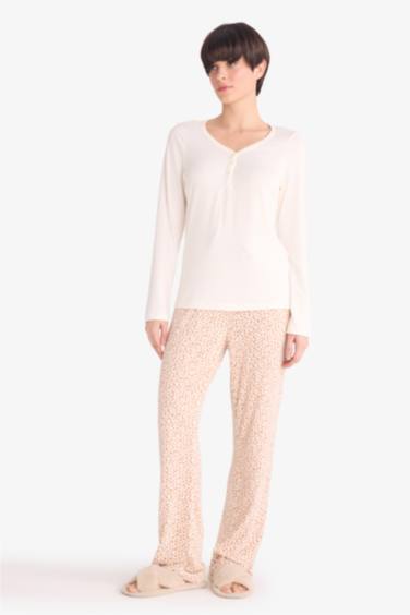 Pijama Takımı Regular Fit Uzun Kollu Üst Desenli Uzun Alt-Fall in Love