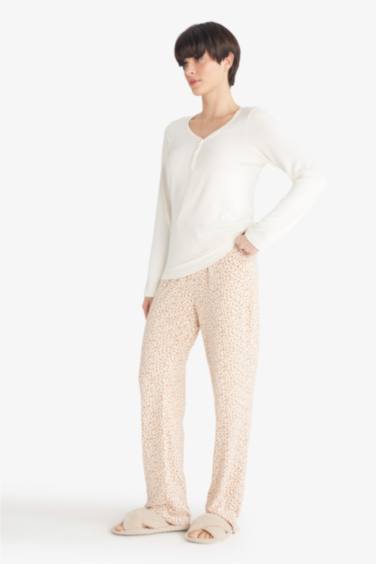 Pijama Takımı Regular Fit Uzun Kollu Üst Desenli Uzun Alt-Fall in Love