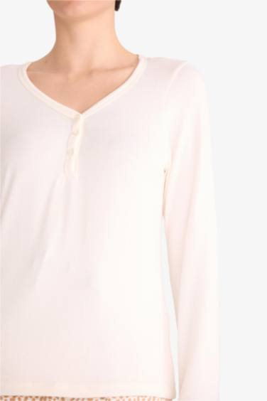 Pijama Takımı Regular Fit Uzun Kollu Üst Desenli Uzun Alt-Fall in Love