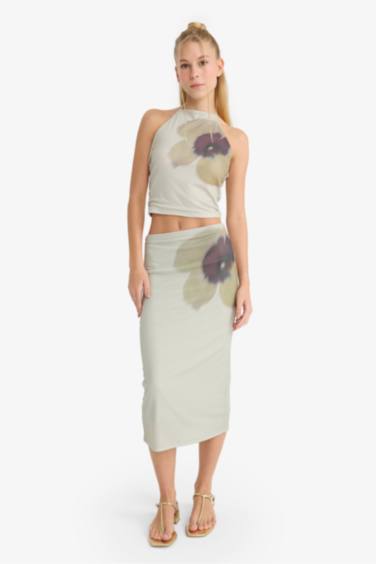 تنورة بنسل ميدي تول فلورال سليم فيت مطبوع بخصر عادي