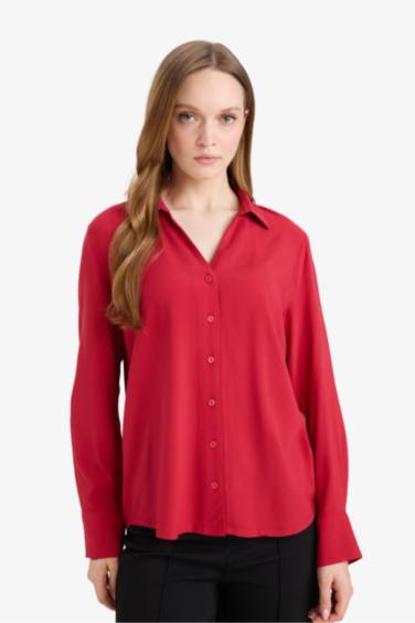 Әйелдер күніне арналған Regular Fit қайырма жағалы ұзын жеңді жейде