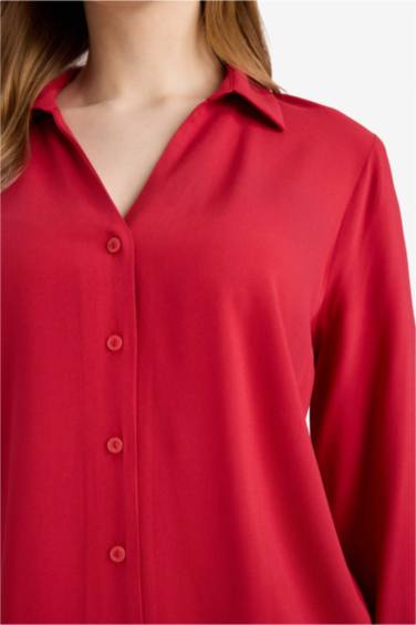 Әйелдер күніне арналған Regular Fit қайырма жағалы ұзын жеңді жейде