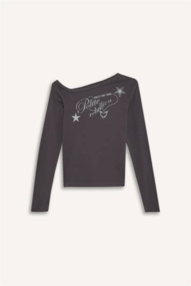 Coool Fitted Açık Omuzlu Fitilli Kaşkorse Uzun Kollu Tişört