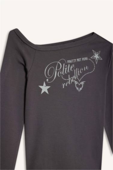 Coool Fitted Açık Omuzlu Fitilli Kaşkorse Uzun Kollu Tişört