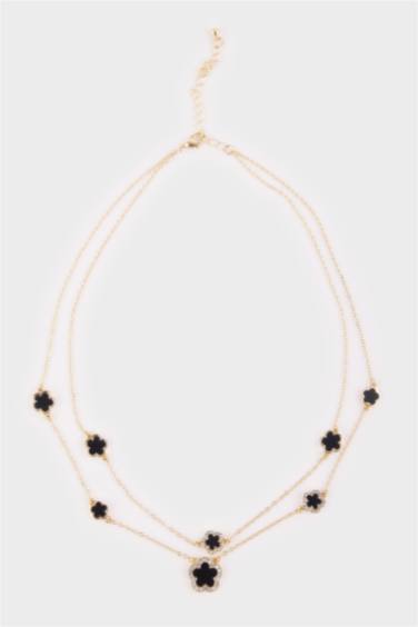 Kadın 2'li Siyah Yonca Detaylı Kolye