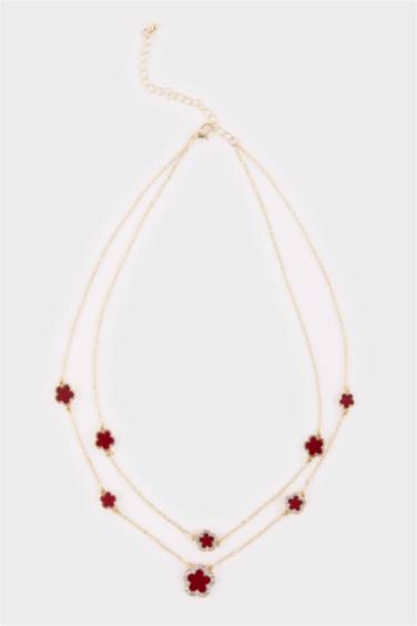 Kadın 2'li Bordo Yonca Detaylı Kolye