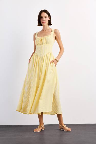 Kare Yaka Askılı Maxi Elbise